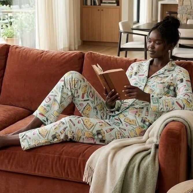 Nick & Nora Wmn Light Blue Art Painter Theme Pajama Set Long Sleeve Xxl Whimsy